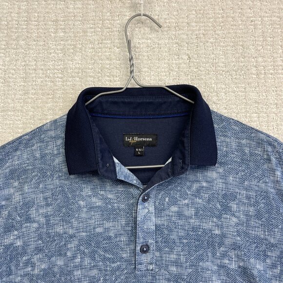 Lief Horsens Couture Men Polo Short Sleeves Shirt Sz L Blue Floral Tropical AOP - Picture 2 of 15
